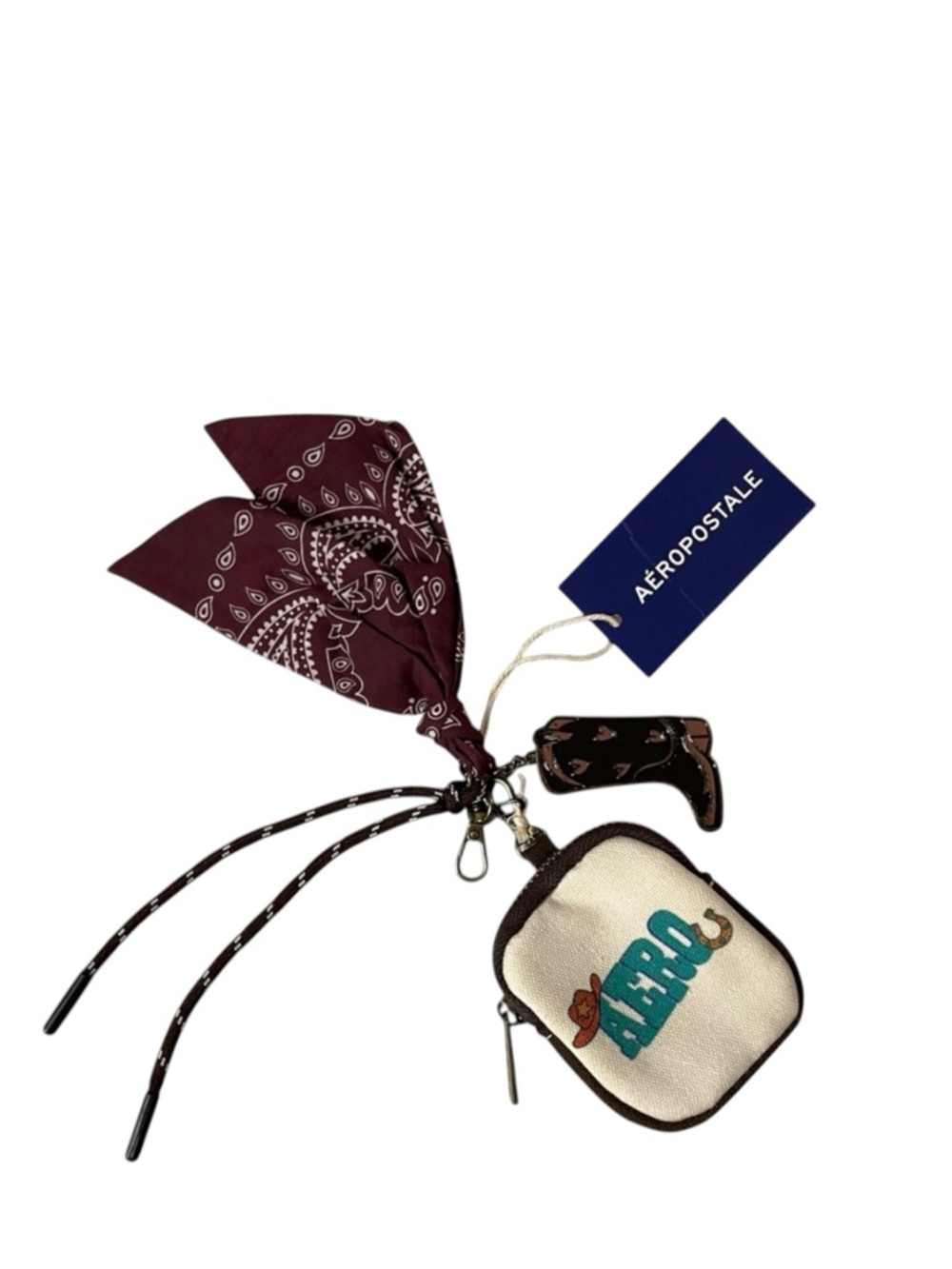 NWT•Aeropostale Bandana, Boot & pouch Purse Charm/Keychain. Measurements in pics